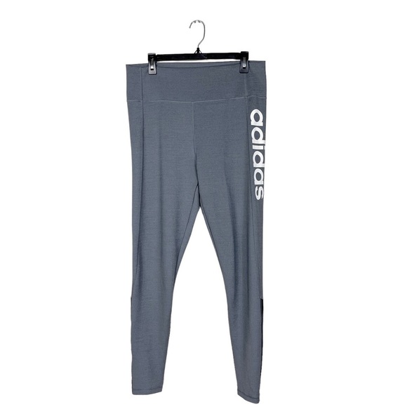 Adidas High Rise Logo Mesh Leggings Gray Black Climalite Size XL - Picture 1 of 11